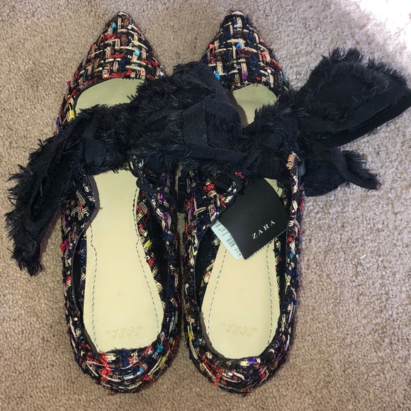 zara tweed flat shoes